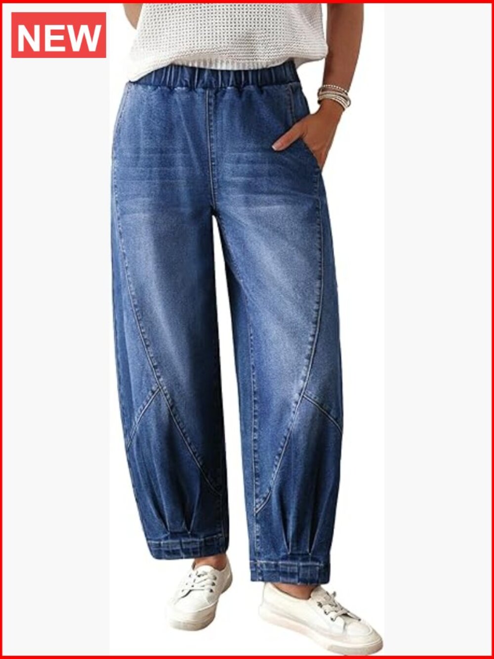 Stretchy High Waisted Wide Leg Barrel Jeans with Pockets